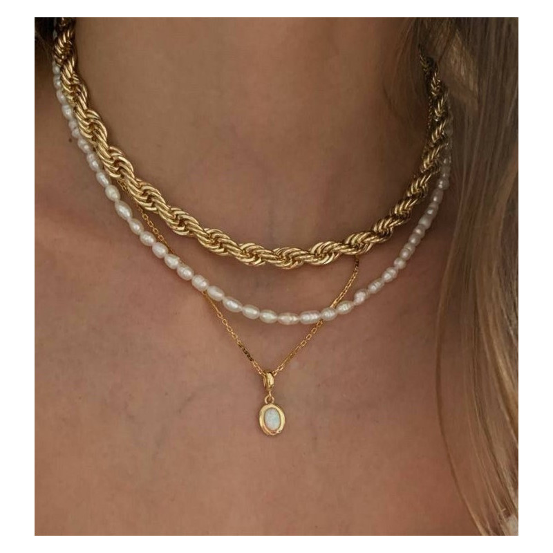 گردنبند سه لایه با آویز مروارید