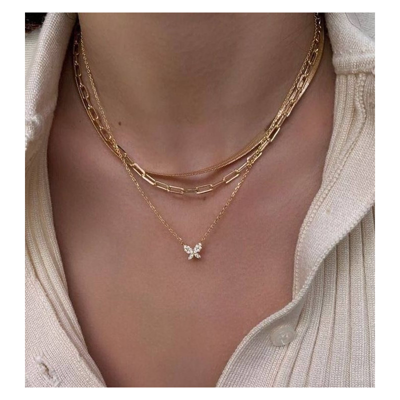 گردنبند سه لایه با آویز پروانه